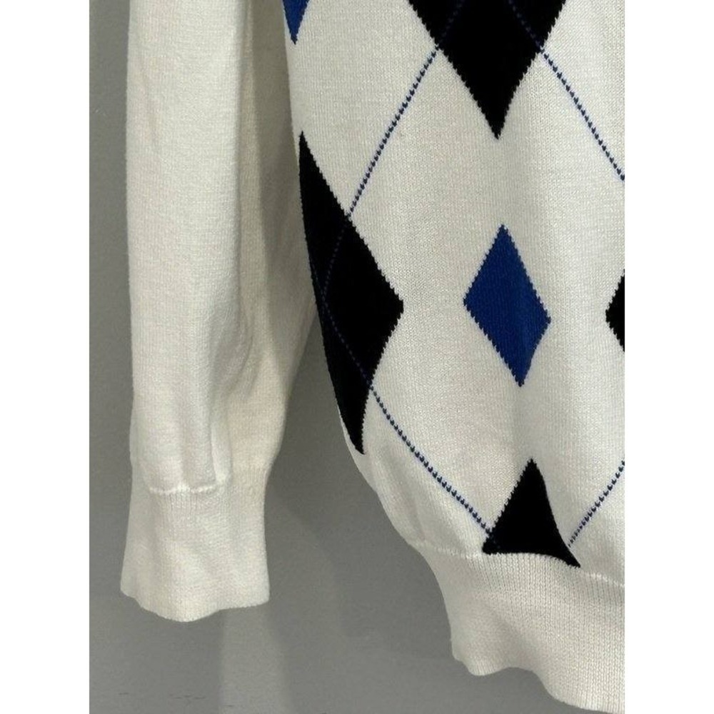 Brooks Brothers White Argyle Blue Long Sleeve‎ Sweater 1/4 Button St Andrews XL - Picture 3 of 11